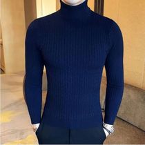 2024 Korean Slim Solid Color Turtleneck Sweater Mens Winter