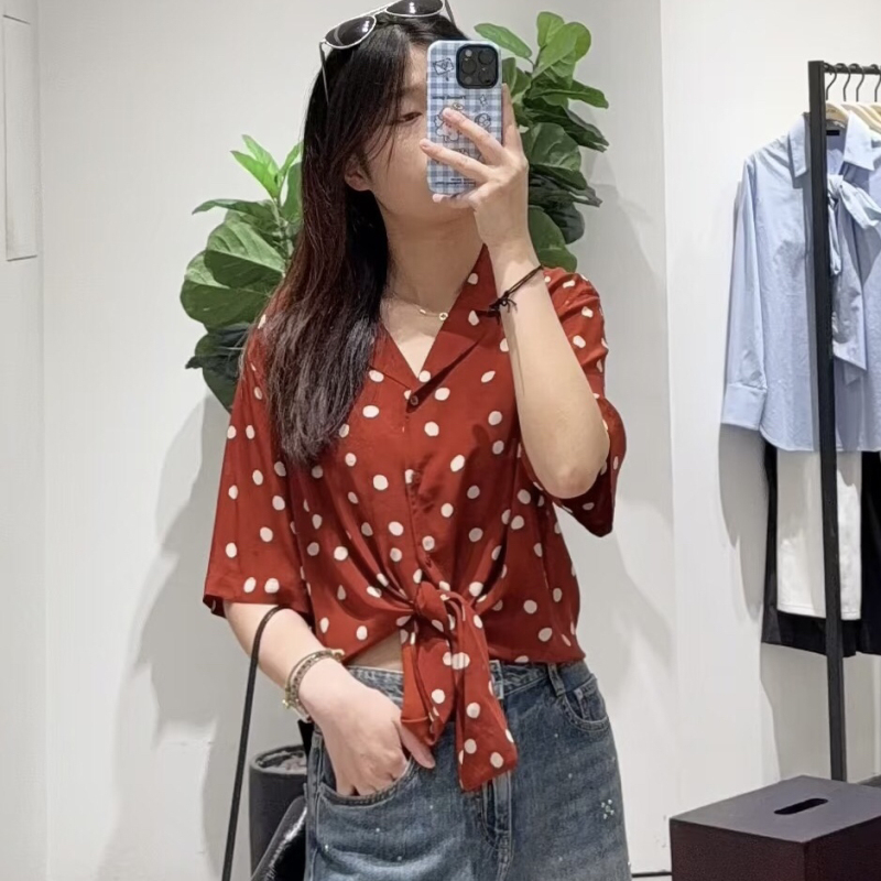 M Brand Genuine 2026 Autumn New Retro Babylon Red and White Polka Dot Loose Shirt for Women Mbf3Sht015