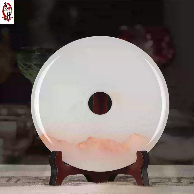 平安扣擺件天然玉石擺設玉扣懷古玉器玉璧家居玄關電視櫃裝飾禮品-淘寶