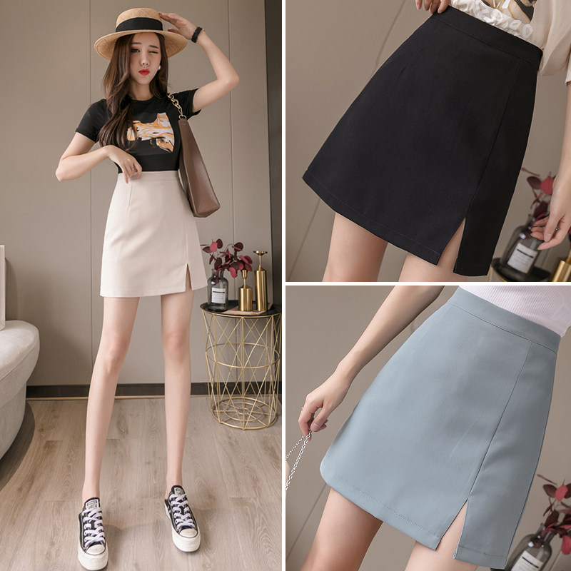 Career Suit Open Fork Short Skirt Woman 2022 Summer new Korean version 100 lap high waist display slim half body dress a word bag hip skirt