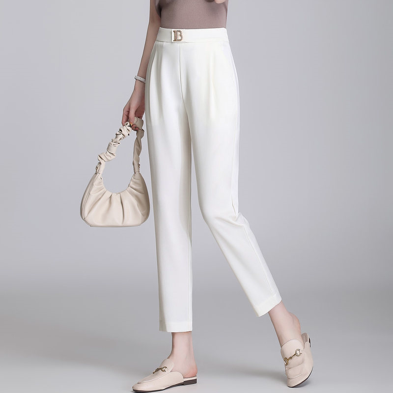 Summer thin ice wire nine points Harleen pants 2022 new fashion Han version high waist tube pants straight tube suit