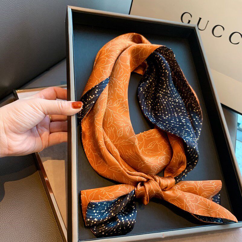 Korean all-match decorative double-sided two-color silk scarf headband female 2022 spring and autumn fashion long silk scarf scarf