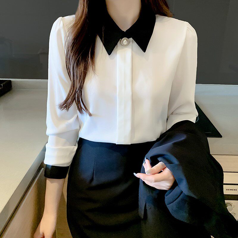 Design sense high-end professional chiffon shirt female 2022 spring and autumn new Korean fashion all-match long-sleeved white shirt