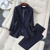 High End Suit Jacket Woman 2022 Chunqiu New Korean version Fashion 100 lap hide cyan Career suit Western suit jacket