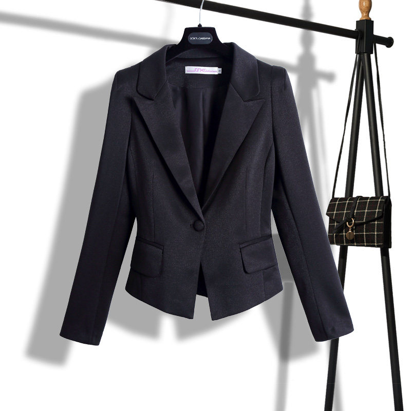 short collection waist black professional suit jacket woman 2022 spring autumn new Korean version small child temperament western suit jacket