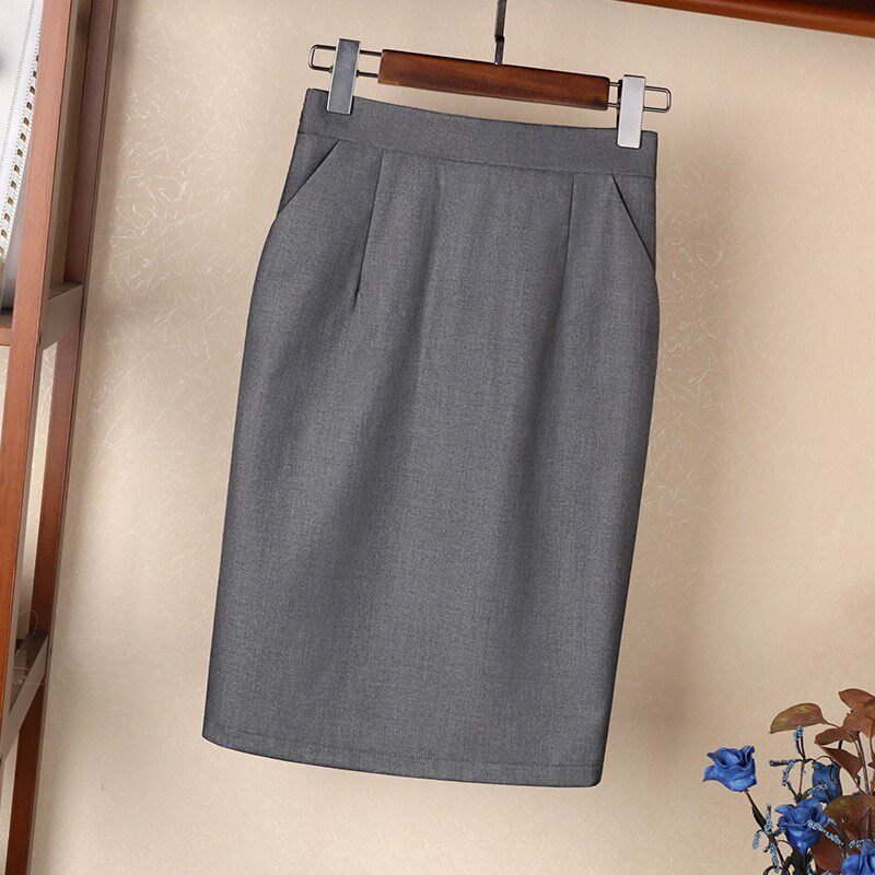 Gray Commuter Career dress dress 2023 new Han Edition high waist skirt open - bag skirt