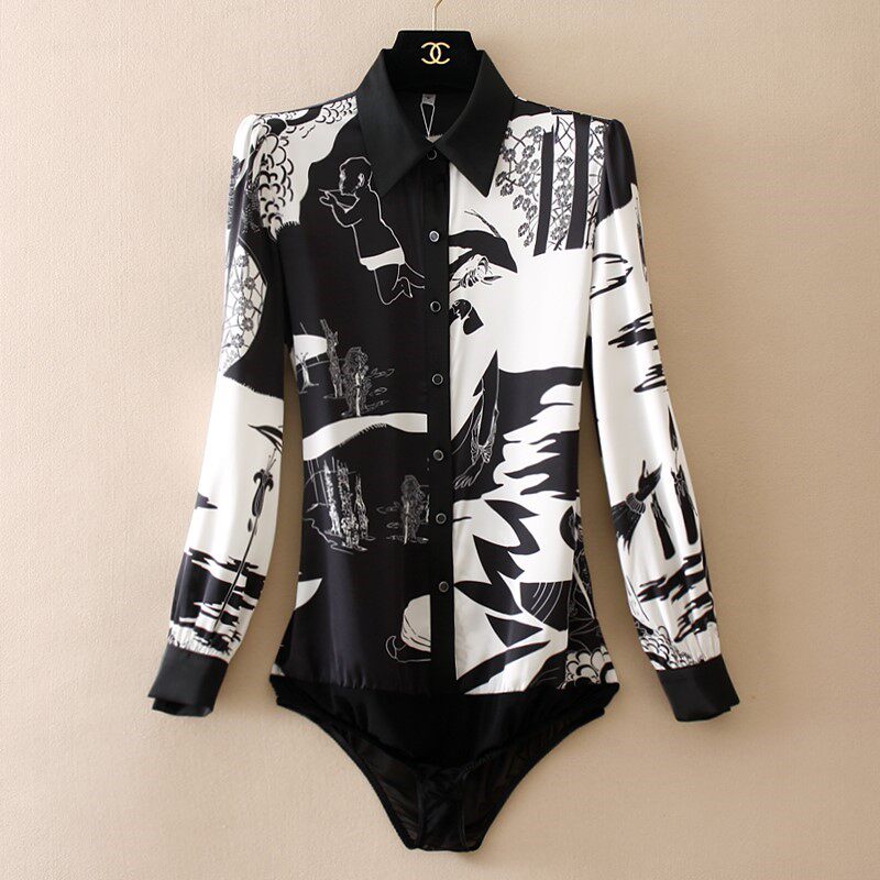 Printed chiffon western style shirt women 2022 spring and autumn new Korean style fashion all-match one-piece shirt high-end professional wear