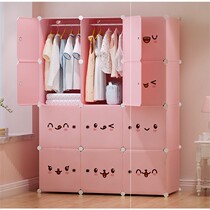 Childrens simple wardrobe plastic cloth storage rack steel pipe thickened solid wood sliding door double bedroom furniture cabinet