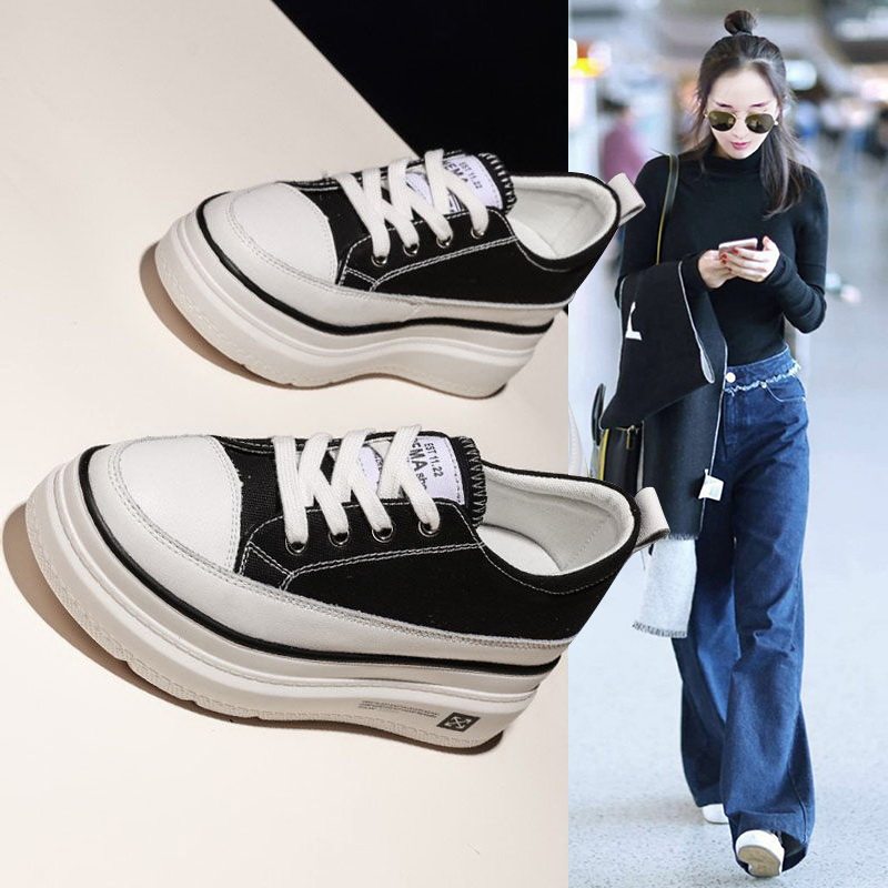 Sails Cloth Shoes Thick Bottom Pine Pastry Heightening Shoes New Casual 2022 Spring Summer Real Leather 100 Hitch Small White Shoes Women's Shoes