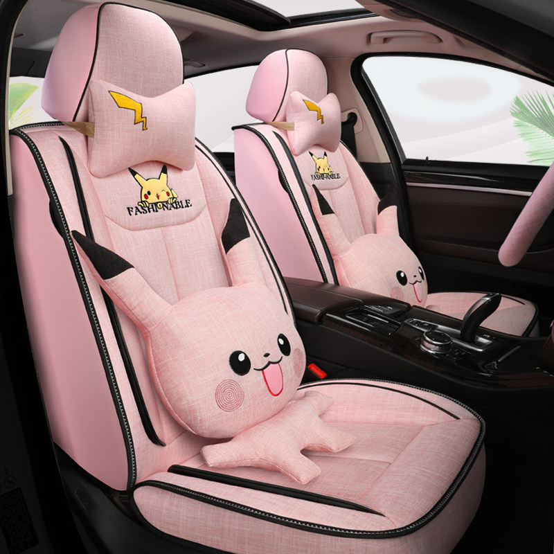 2020 New Car Cushions Winter Plush Seat Cover Cartoon Fashion Linen Fabric Full Bag Breathable Seat Cover