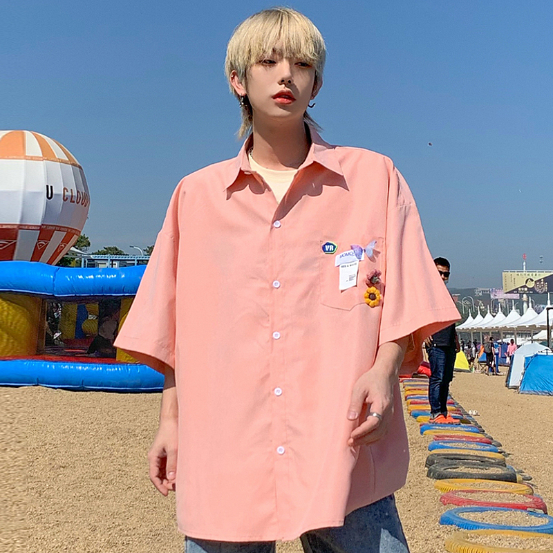 Leman Kim Jun short sleeve shirt male summer ins Han version tide Tide Cards Jacket Shirts men and women 50% sleeves