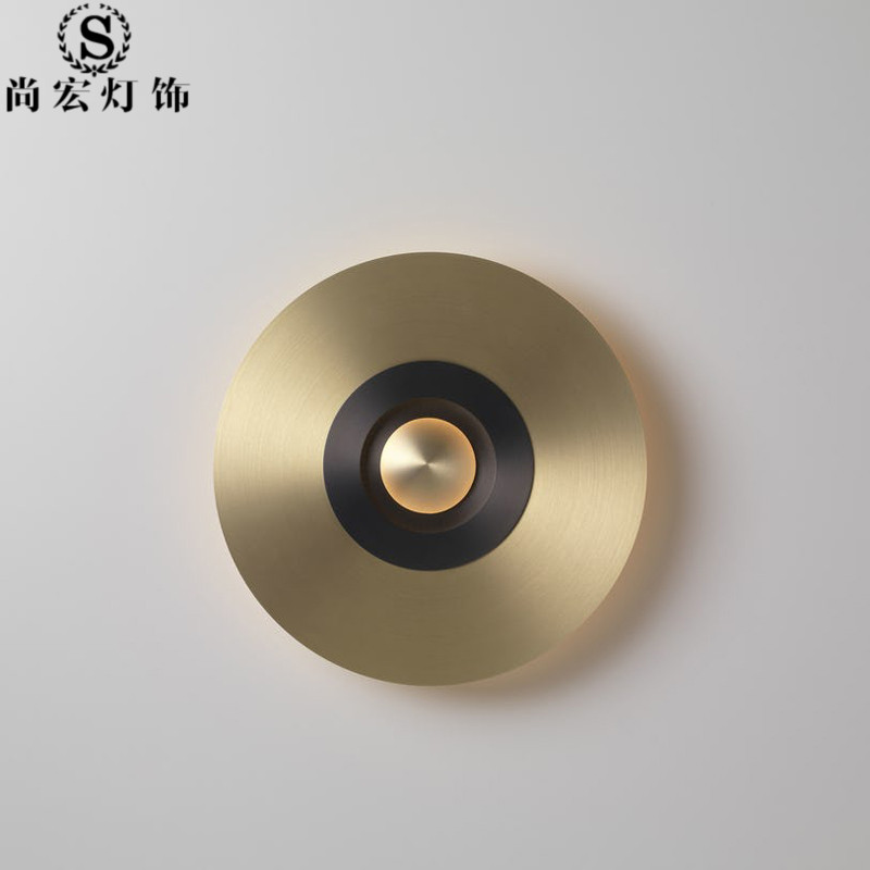 Post-modern creative round gold hardware living room wall lamp art bedroom designer model room wall lamp