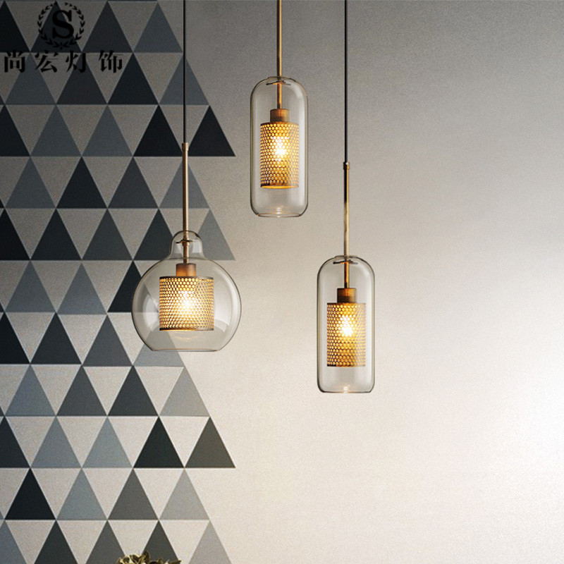 Industrial Wind Three Heads Glass Dining Hall Chandelia Modern Minimalist Creative Personality Bar Nordic Bedroom Bedside Chandelia