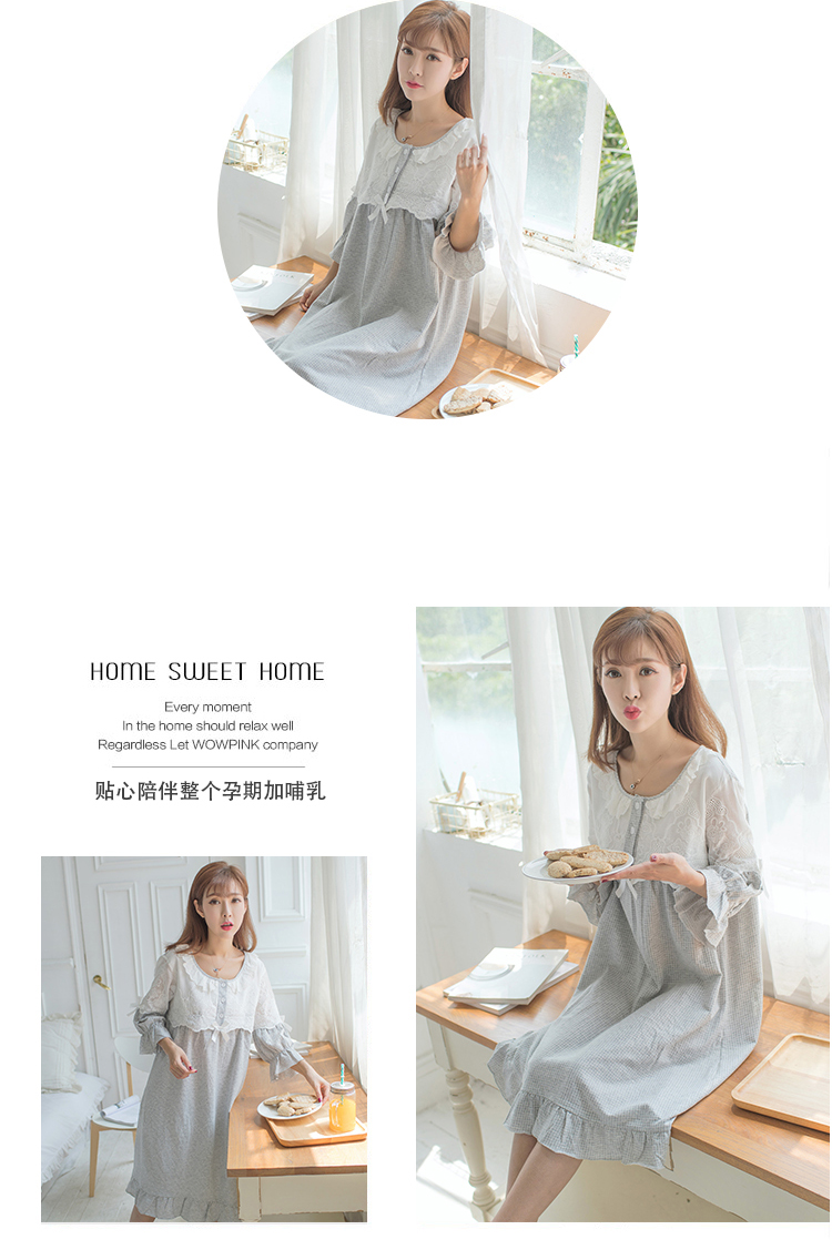 Áo bà bầu cho nữ mùa xuân và mùa thu dài tay cho con bú sau sinh cho bé mặc đồ ngủ mùa hè có thể mặc ngoài váy phù hợp với mặt trăng đầm ngủ nữ