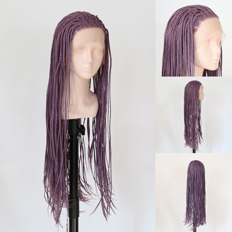 Purple Handmade Braided Lace Wig, American Style Dreadlocks, Boxing Braids, Full Wig