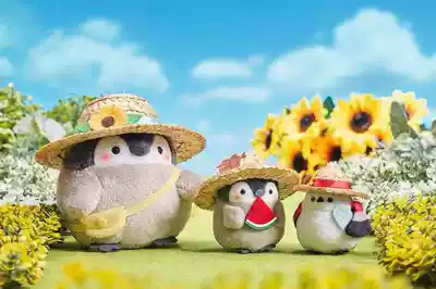 Japanese straw hat positive energy Penguin Holding Watermelon Backpack plush toy doll pendant keychain