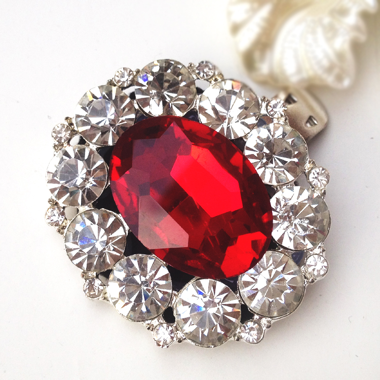 Thời trang cổ điển hình bầu dục sapphire trâm ruby ​​rhinestone trâm cài phụ kiện quần áo pha lê trâm khóa trang trí ghim cài áo PNJ
