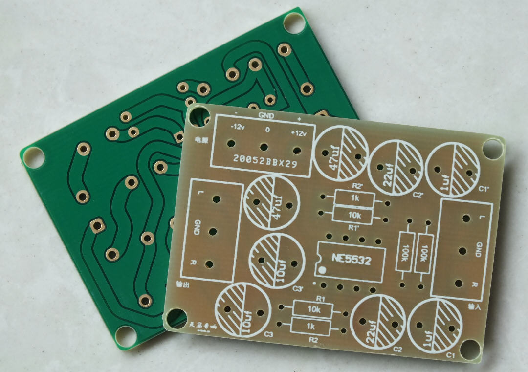 5532 dual operational amplification stereo front level enlarged PCB single panel