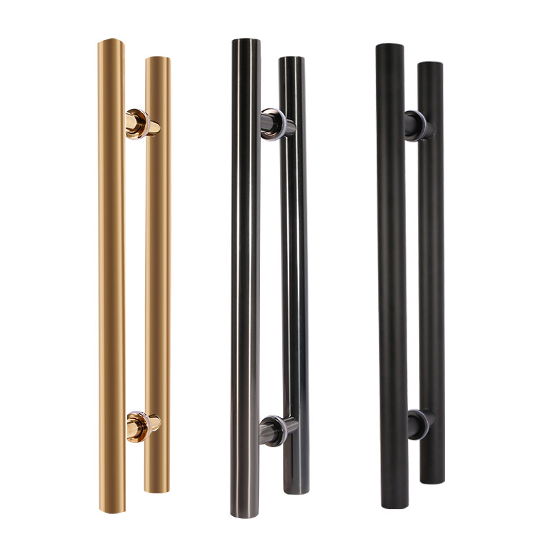 Stainless steel tempered glass door handle plated round pipe wire drawing Ramen big handle thickened with handle