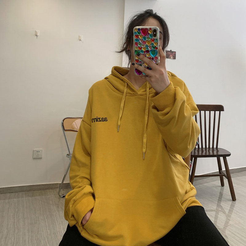 Early autumn blouses with cap women Chains Slenient Han version of the Lazy Alphabet medium Long version 2020 New thick cotton T