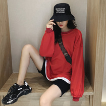 The Euros new weavewear womens autumn Korean version loose and thin fake two mid-length long sleeves head blouses