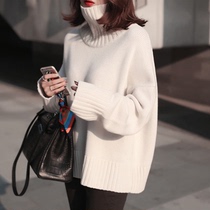 European goods large version sweater womens turtleneck 2021 autumn and winter new thickened loose lazy wind long-sleeved knitted solid color top