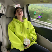 Sweatshirt Womens loose Korean version with cap autumn clothes 2020 The new loose Korean version of the long section 100 hitch pure color long sleeve tide