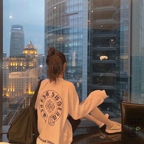 European goods net red 2021 new womens spring and autumn thin trendy ins loose Korean bf lazy wind mid-length top