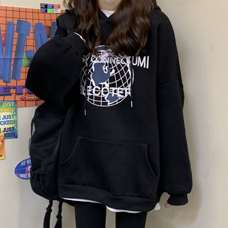 Net red fried street black thick cotton T female Chains design sensation 2020 new medium long version loose Korean version plus suede thickened