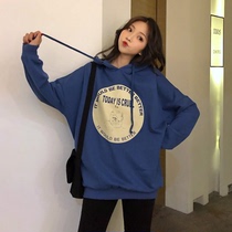 European goods large version of early autumn hooded sweater womens thin section loose mid-length section wild student fashion super fire top ins