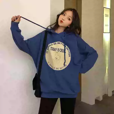 European Big version early autumn hooded sweatshirt women's thin loose long version wild student fashion super fire top ins
