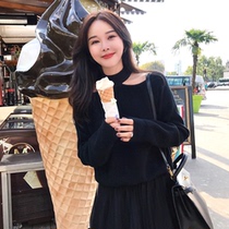 Womens 2020 new fashion spring and autumn strapless loose lazy halter neck sexy knitwear all-match top outer wear trend