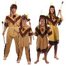 Halloween show clothes Adult male COS African Indigenous Hominid children female Chieftain Indian costume