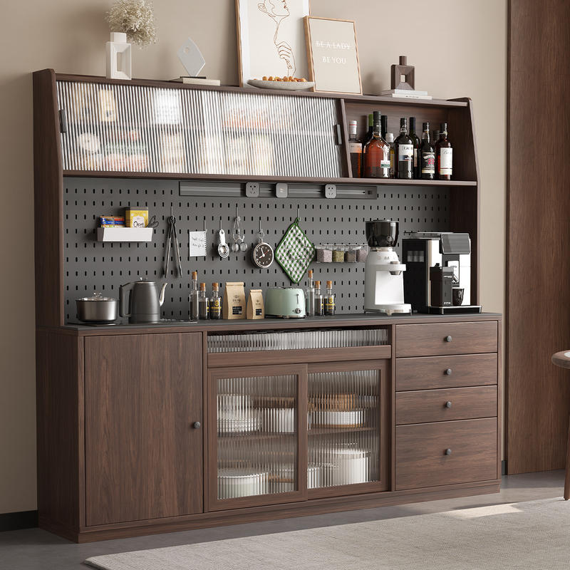 Nordic Solid Wood Slate Sideboard Tea Bar Machine Integrated Wall-Mounted Black Walnut High Cabinet Kitchen Storage Cabinet with Sink Nordic Solid Wood Slate Sideboard Tea Bar Machine Integrated Wall-Mounted Black Walnut High Cabinet Kitchen Storage Cabinet with Sink