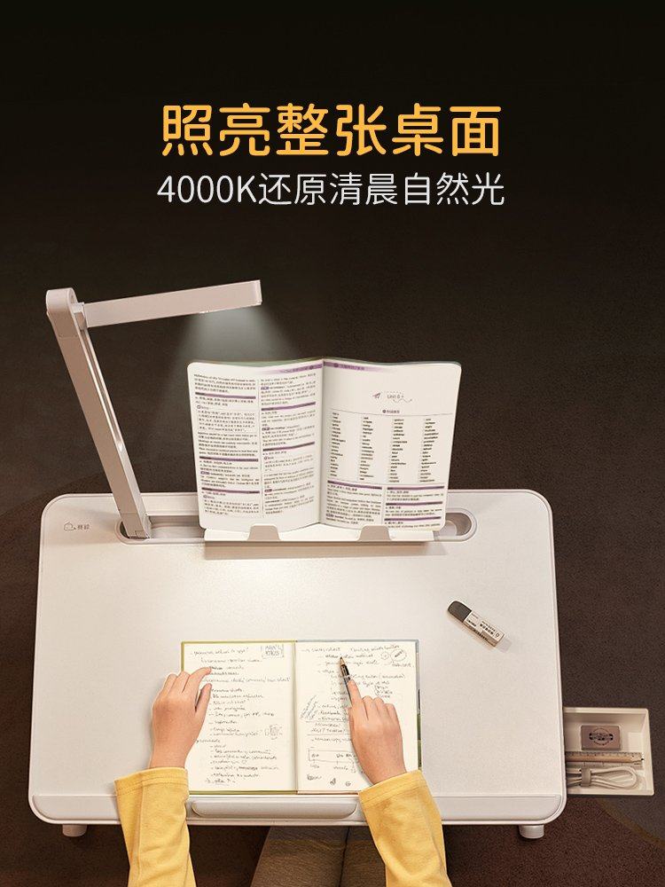 Saijing K3 Bed Study Table with Lamp, Small Foldable Desk for Homework, Reading Stand, Office Computer Desk, Small Table Board, Bedroom Adjustable Picture Book Table, Mobile Reading Table with Lamp for Bay Window