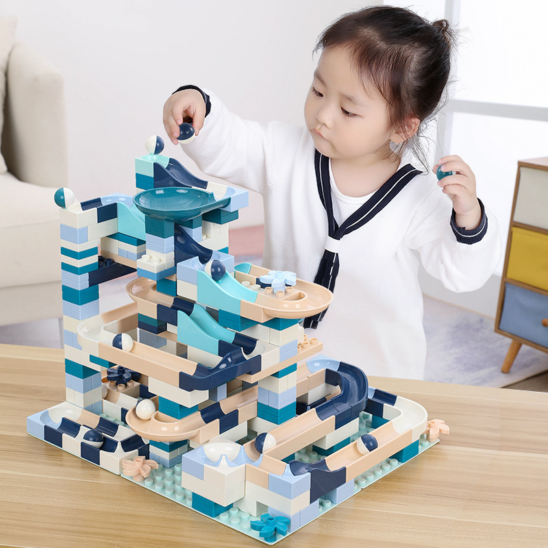 Children's large grain chute building block baby puzzle assembled boy girl multifunction 100 variable track ball bearing toy