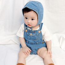 INS summer clothes baby strap triangle romper denim cotton romper clothes men and women baby net red jumpsuit bag fart clothes