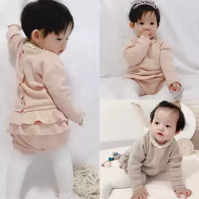 Baby spring and autumn out knitted set baby Princess Cotton two-piece sweater girl Net red wool