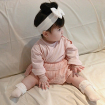 Spring and autumn baby cute striped T-shirt braces for baby climbing and climbing suit for foreign air female baby suit