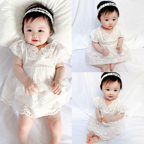 ins summer clothing baby triangle khae woman baby princess bag farting newborn baby full moon a year old dress