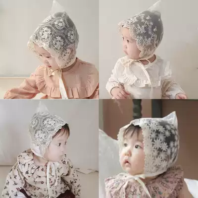 INS newborn baby cap full moon 100 days female baby hollow embroidered lace princess hat 0-1-2-3 years old