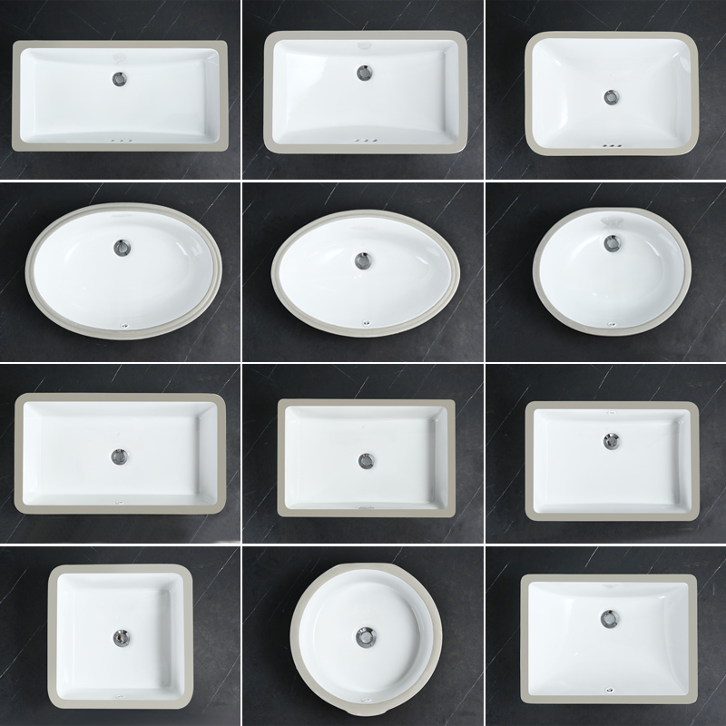 Ceramic Square Undermount Washbasin Hotel Basin Balcony Built-In Household Large and Small Sizes Flat Bottom Washbasin