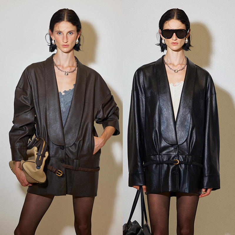 Sumrio Japanese Imported Eco-Friendly Leather/Avant-Garde Dress-Style Mid-Length Silhouette Jacket Leather Coat Sumrio Japanese Imported Eco-Friendly Leather/Avant-Garde Dress-Style Mid-Length Silhouette Jacket Leather Coat