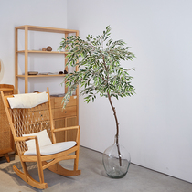Simulation green planting decoration white edge banyan tree branches landing plant pendulum pieces Nordic folk and clothing shop online red bionic false trees