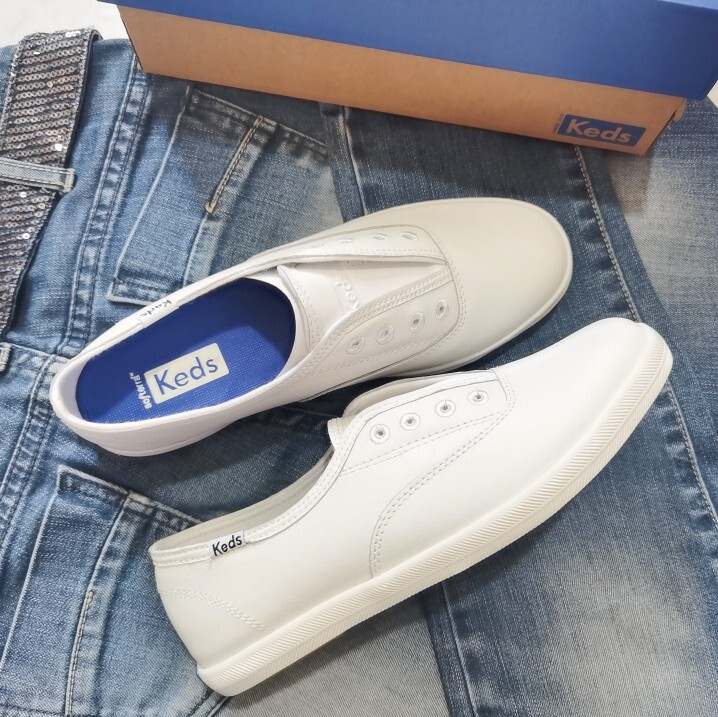 Keds Slip-On Lazy Leather Casual White Shoes, Laceless and Versatile Keds Slip-On Lazy Leather Casual White Shoes, Laceless and Versatile