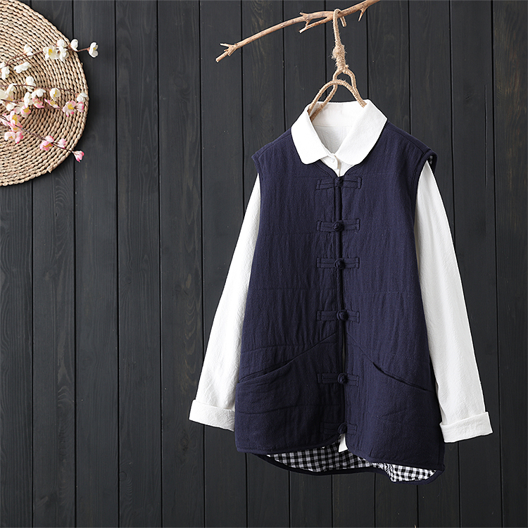 Áo gió Trung Quốc khóa chần dày ấm áp ấm cổ tròn vest quốc gia mùa thu và mùa đông áo vest mới áo khoác nữ zen quần áo áo khoác nữ de thương
