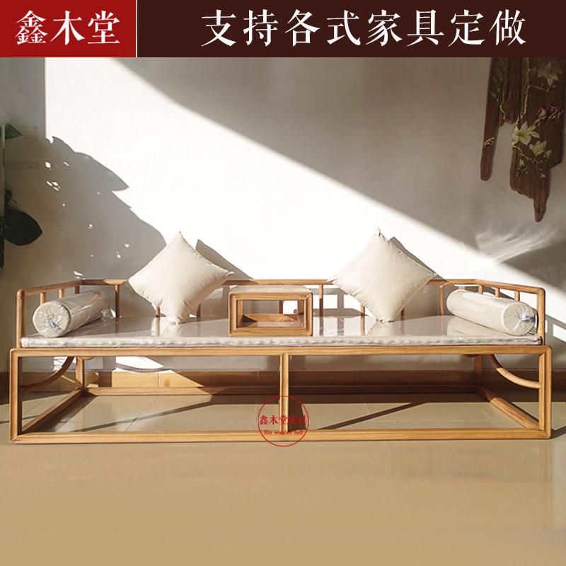 Factory direct sales of old elm arhat bed solid wood arhat bed paint-free new Chinese sofa old elm simple sofa bed