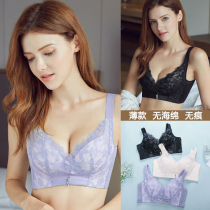 No rim bra underwear Womens thin ultra-thin full cup big chest show small size fat mm No sponge upper support corset