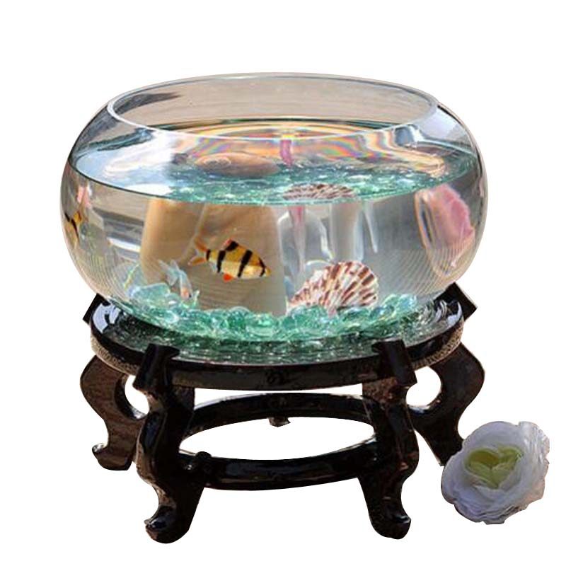 Creative desktop fish tank ecological round glass goldfish tank turtle tank mini small landscaping household aquarium