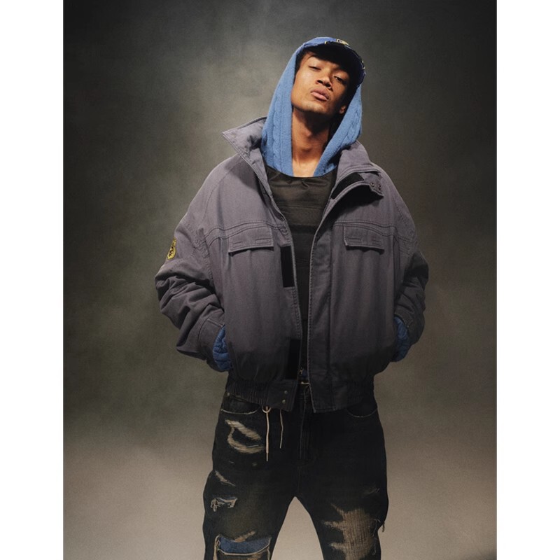 Treclub 24Aw Washed Vintage Cotton Jacket with Distressed Finish, Fleece-Lined and Thickened Coat